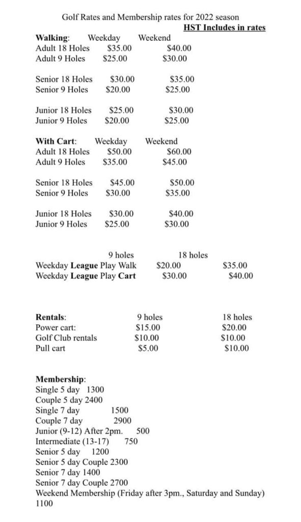 Golf Rates and Membership Rates